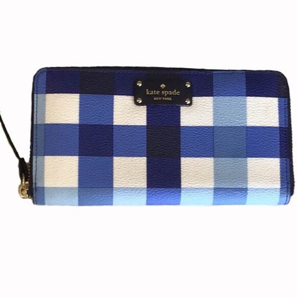 KATE SPADE Neda Grove Street Leather Wallet , Zip Around, Blue & White - Picture 4 of 5
